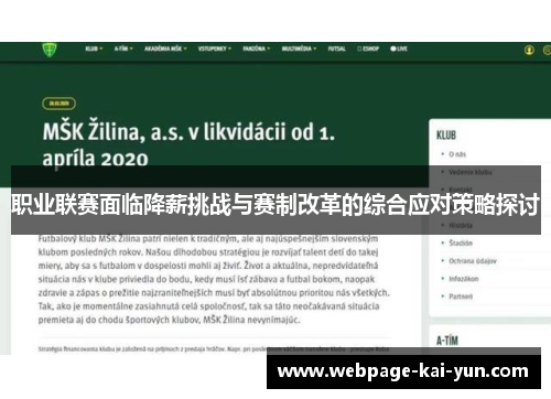 职业联赛面临降薪挑战与赛制改革的综合应对策略探讨 职业联赛面临降薪挑战与赛制改革的综合应对策略探讨