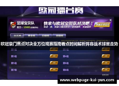 欧冠豪门焦点对决全方位观赛指南看点时间解析阵容战术球星走势